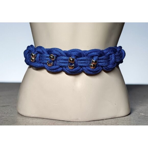 VTG Stretchy Blue Braided Cinch Belt w/ Gold Beads 34\